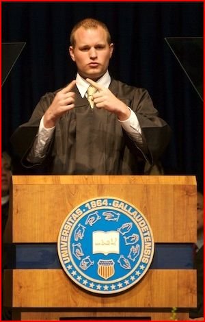 Robert McConnell speaking at a Gallaudet Student Body Government event.